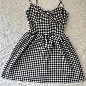 Aqua Black and White Checkered Mini Dress